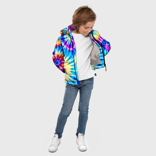 Зимняя куртка для мальчиков 3D с принтом Красочная композиция - тай-дай, вид сбоку #3