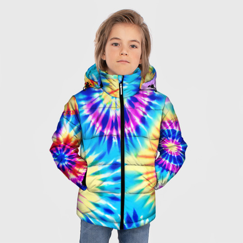 Зимняя куртка для мальчиков 3D с принтом Красочная композиция - тай-дай, фото на моделе #1