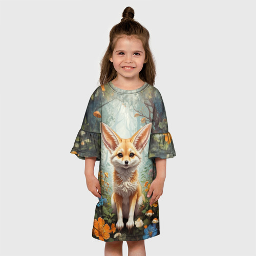 Детское платье 3D с принтом Милый фенек, вид сбоку #3