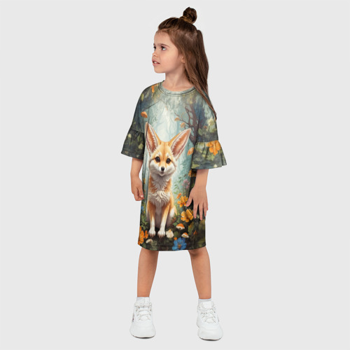 Детское платье 3D с принтом Милый фенек, фото на моделе #1