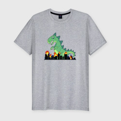 Мужская футболка хлопок Slim Гигантский динозавр годзилла крушит город