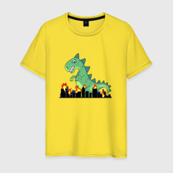 Мужская футболка хлопок Гигантский динозавр годзилла крушит город
