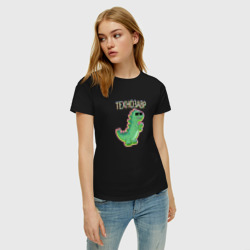 Женская футболка хлопок Тираннозавр в очках с надписью технозавр - фото 2