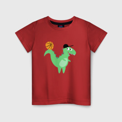 Детская футболка хлопок Детский динозаврик с баскетбольным мячом