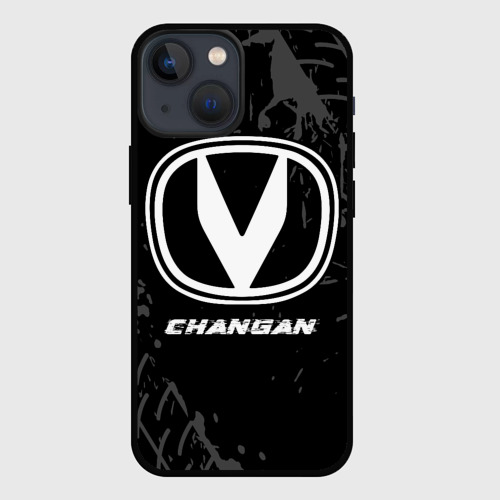 Чехол для iPhone 13 mini Changan speed на темном фоне со следами шин