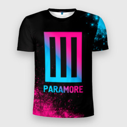 Мужская футболка 3D Slim Paramore - neon gradient