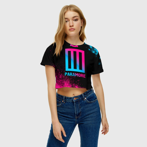 Женская футболка Crop-top 3D Paramore - neon gradient, цвет 3D печать - фото 4