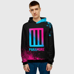 Толстовка с принтом Paramore - neon gradient для мужчины, вид на модели спереди №2. Цвет основы: черный