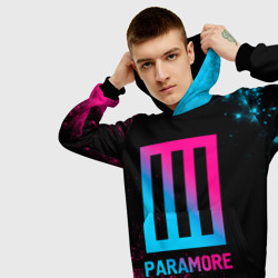 Толстовка с принтом Paramore - neon gradient для мужчины, вид на модели спереди №3. Цвет основы: черный
