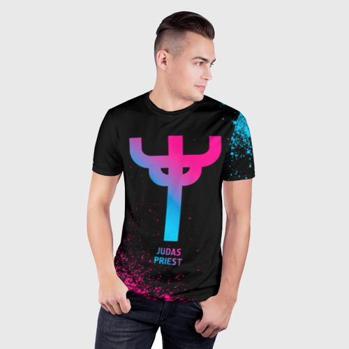 Мужская футболка 3D Slim Judas Priest - neon gradient, цвет 3D печать - фото 3