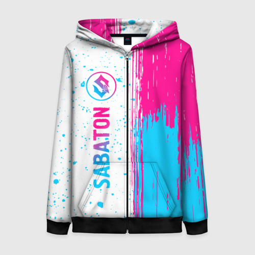 Женская толстовка 3D на молнии Sabaton neon gradient style: по-вертикали, цвет черный