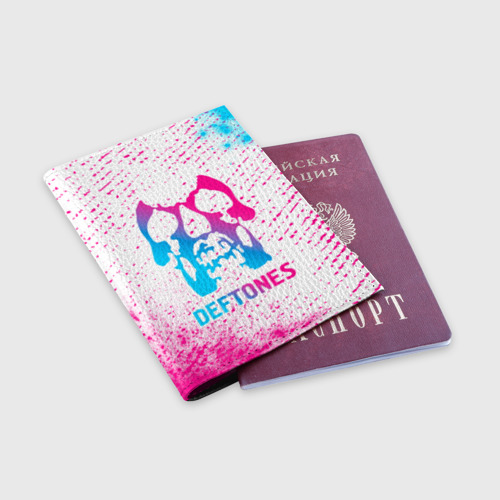 Обложка для паспорта матовая кожа Deftones neon gradient style - фото 3