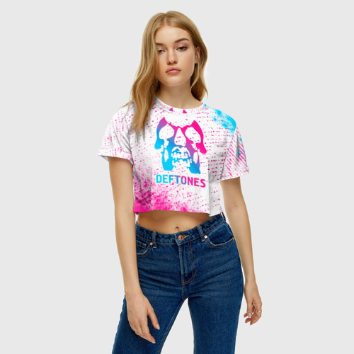 Женская футболка Crop-top 3D Deftones neon gradient style, цвет 3D печать - фото 3