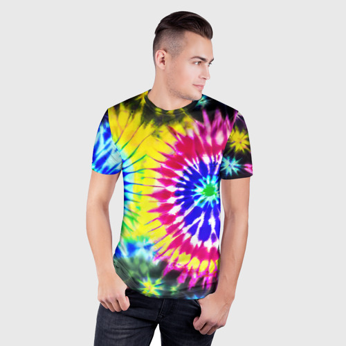 Мужская футболка 3D Slim Colorful floral composition - tie-dye, цвет 3D печать - фото 3