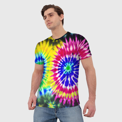 Мужская футболка 3D Colorful floral composition - tie-dye, цвет 3D печать - фото 3