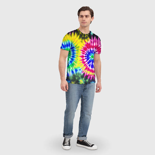 Мужская футболка 3D Colorful floral composition - tie-dye, цвет 3D печать - фото 5