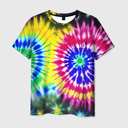 Мужская футболка 3D Colorful floral composition - tie-dye, цвет 3D печать