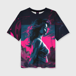 Женская футболка oversize 3D Девушка на фоне города