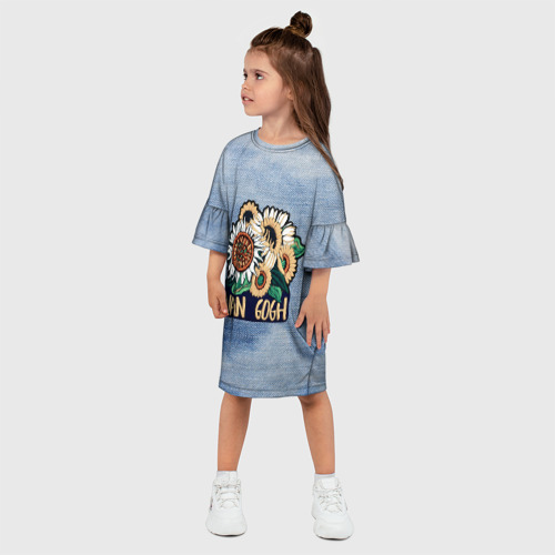 Детское платье 3D Винсент Ван Гог - Подсолнухи джинса, цвет 3D печать - фото 3