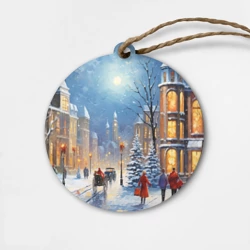 Деревянная игрушка круг Новогодний городской пейзаж