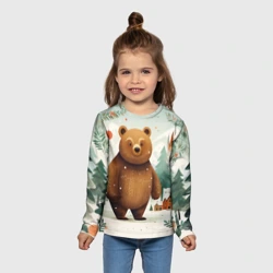 Детский лонгслив 3D Рождественский мишка фолк-арт - фото 2
