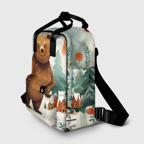 Женский рюкзак 3D с принтом Рождественский мишка фолк-арт, фото на моделе #1