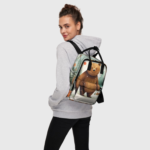 Женский рюкзак 3D с принтом Рождественский мишка фолк-арт, вид сбоку #3