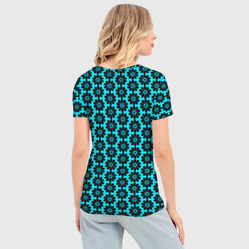 Женская футболка 3D Slim Стилизованные цветы чёрно-голубой, цвет 3D печать - фото 4
