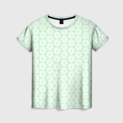 Женская футболка 3D Белые ромашки светло-зелёный паттерн