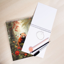 Скетчбук с принтом Красная панда в лесу для любого человека, вид спереди №2. Цвет основы: белый