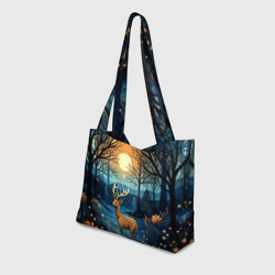 Пляжная сумка 3D Олень в ночном лесу фолк-арт - фото 2