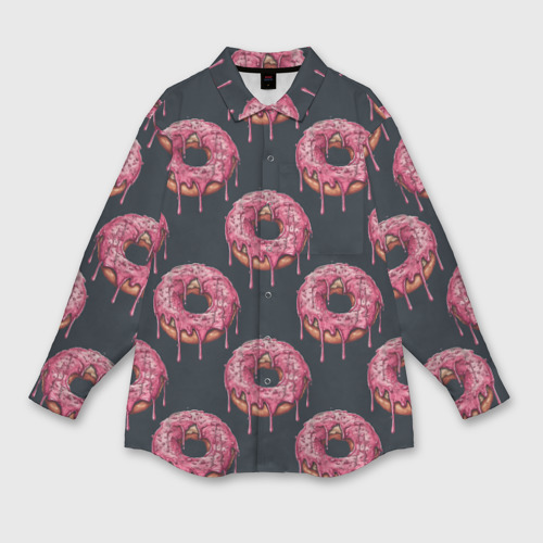 Мужская рубашка oversize 3D с принтом Паттерн с пончиками, вид спереди #2