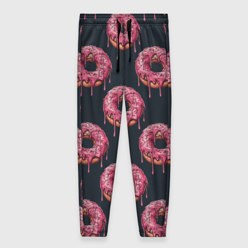 Женские брюки 3D с принтом Паттерн с пончиками, вид спереди #2