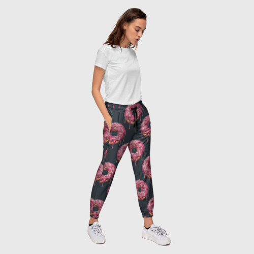 Женские брюки 3D с принтом Паттерн с пончиками, вид сбоку #3