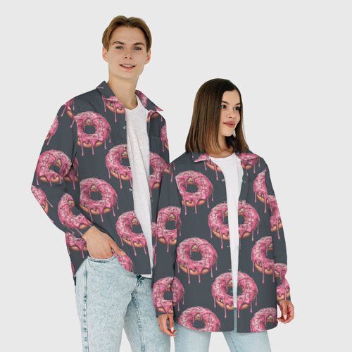 Мужская рубашка oversize 3D с принтом Паттерн с пончиками, фото #4