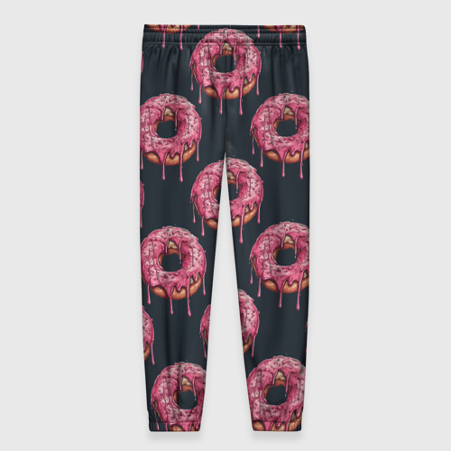 Женские брюки 3D с принтом Паттерн с пончиками, вид сзади #1