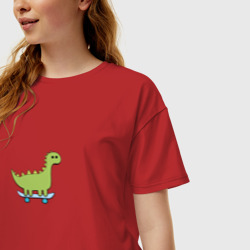 Женская футболка хлопок Oversize Простой динозавр на скейте - фото 2