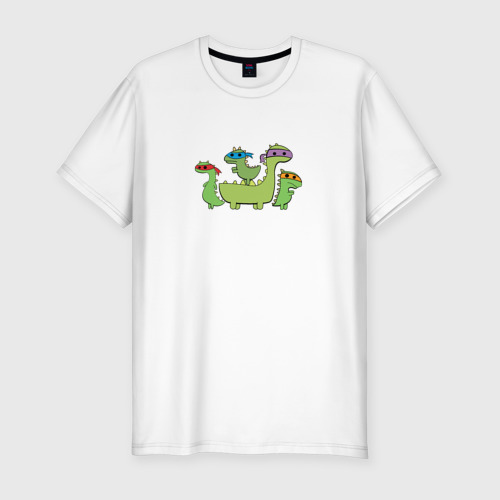 Мужская футболка хлопок Slim Мультяшные динозавры ниндзя в масках, цвет белый