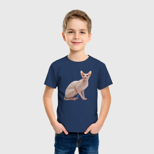 Детская футболка хлопок с принтом Кошечка сфинкс, фото на моделе #1