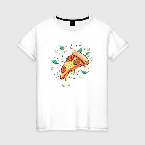 Женская футболка из хлопка с принтом Ломтик пиццы, вид спереди №1