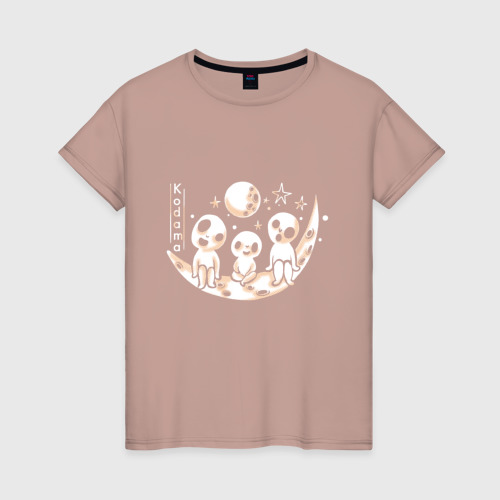Женская футболка хлопок с принтом Кодама призраки, вид спереди #2