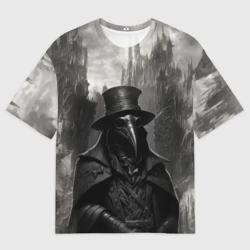 Женская футболка oversize 3D Чумной доктор в горах 