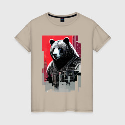 Женская футболка хлопок Медведь - киберпанк