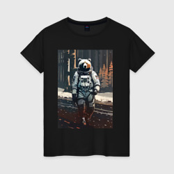 Женская футболка хлопок Медведь-космонавт на похожей планете - нейросеть