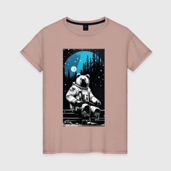 Женская футболка хлопок Медведь-космонавт - нейросеть