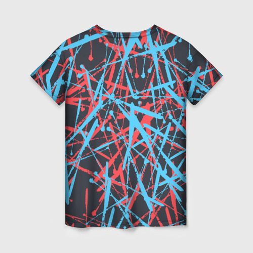 Женская футболка 3D Синие и красные гранжевые полосы, цвет 3D печать - фото 2