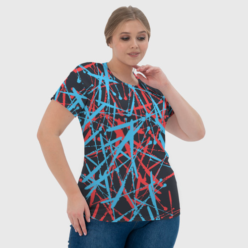 Женская футболка 3D Синие и красные гранжевые полосы, цвет 3D печать - фото 6