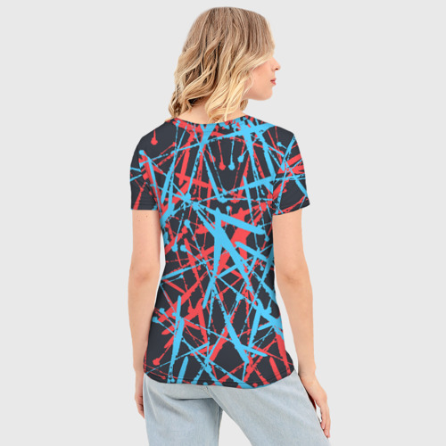 Женская футболка 3D Slim Синие и красные гранжевые полосы, цвет 3D печать - фото 4