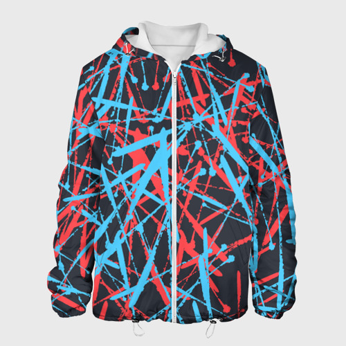 Мужская куртка 3D Синие и красные гранжевые полосы, цвет 3D печать