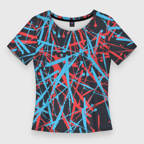 Женская футболка 3D Slim Синие и красные гранжевые полосы, цвет 3D печать